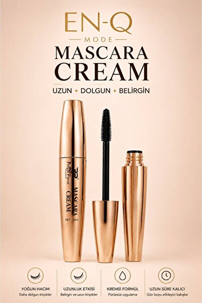 ENQ Mascara Cream Uzun Dolgun Belirgin Kirpik Etkili Hacim Veren Siyah Maskara
