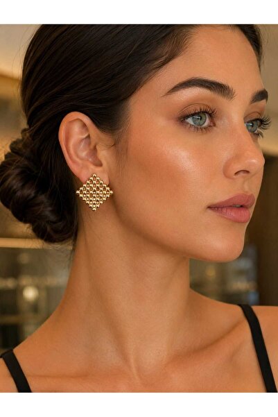 ELANORAFORYOU Gold Geometric Beaded Steel Earrings – Square Women's Earrings