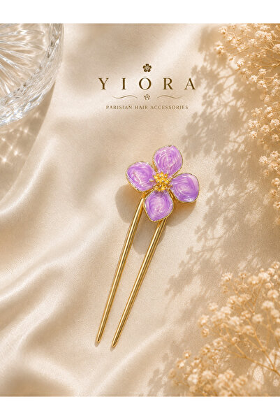 yiora Gold Metal Body Color Flower U French Bun Buckle 12 cm