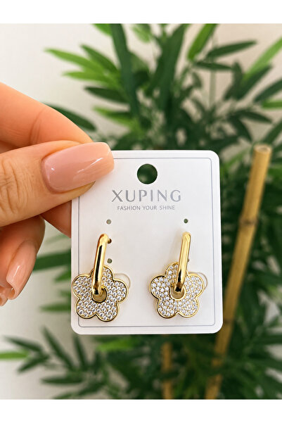 XUPİNGS JEWELRY Xuping 14K Altın Kaplama Çiçek Model Taşlı Kadın Küpe – Gold ...