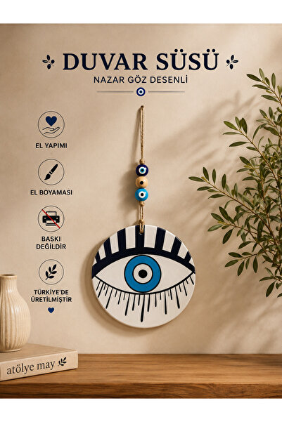 Genel Markalar Nazar Göz Desenli El Boyaması Çini Duvar Süsü – Seramik Dekora...