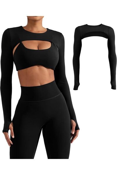 GENERAL YEOREO Women Crop Top Long Sleeve Bolero Open Front Workout Cropped S...