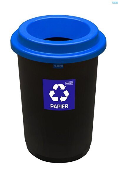 PLAFOR Plastic Recycling Bin, 50L Capacity, - Black With Blue Lid - Paper