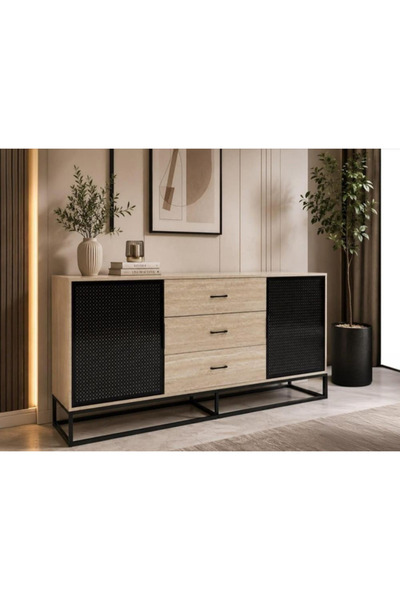 DEC15 Modern Buffet Cabinet with Glass Doors and Storage Drawers 180cm