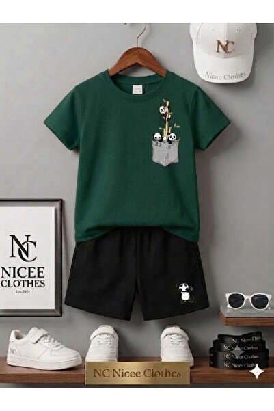 Leto Lykia Summer Children's T-Shirt Shorts Unisex (Panda Printed on the Left...