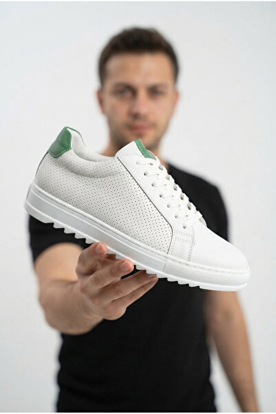 Zerenyus Zrk-Derix2 Exclusive Genuine Leather White Green Men's Casual Shoes