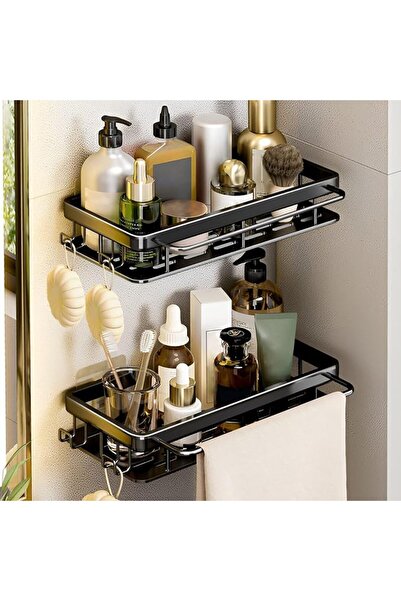 LEFAFA Adhesive Shower Shelves, Shower Caddy Shelf, 2-Pack with Hooks and Rod...