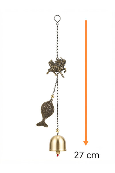 PİRAMİGO Pixiu Ejderha Ve Bereket Balığı Figürlü Uğur Getiren Feng Shui Rüzgar Çanı (Pi Xiu) 27cm