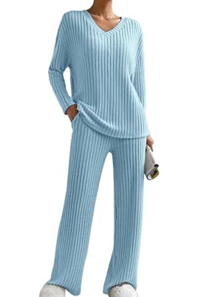 SHEKINI Womens Pyjamas Set Nightwear Ladies Ribbed Lounge Wear Sets for Women...