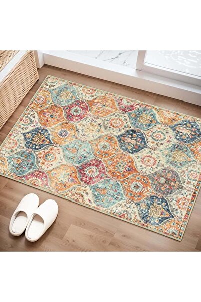 ALMEKAQUZ Moroccan Retro Washable Rug, Non-Slip Indoor Door Mat Ultra-Thin, S...