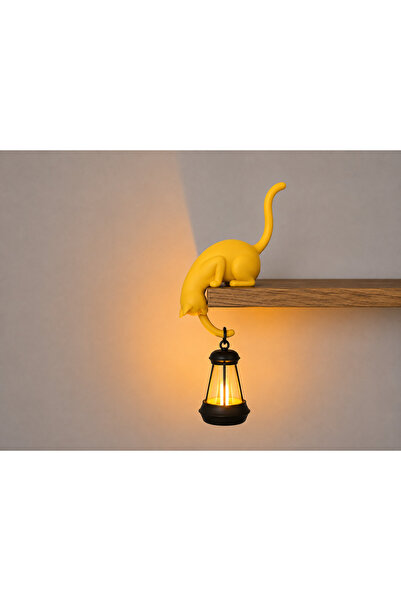 Decorius Askılı Kedi Raf Dekoru 24 cm - LED Fenerli Minimalist Salon & Balkon...
