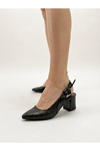 Rüya Shoes Thick Heel Comfortable Classic Heeled Genuine Leather Shoes - 6 cm