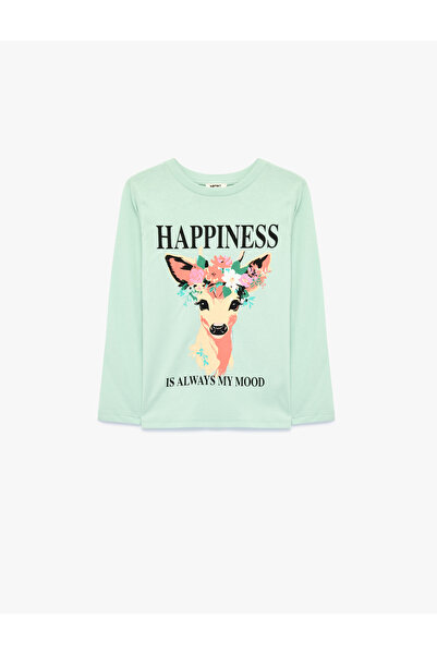 Koton Floral Deer Printed Cotton Crew Neck Long Sleeve T-Shirt
