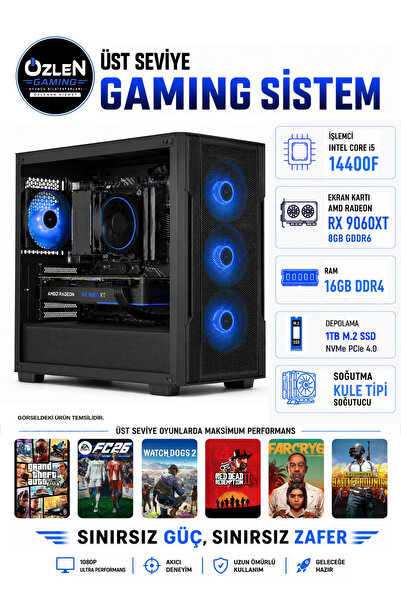 ÖZLEN X76 İ5 14400F RX 9060 XT 8GB 16GB RAM 1TB M.2 SSD Üst Seviye Oyuncu Bil...