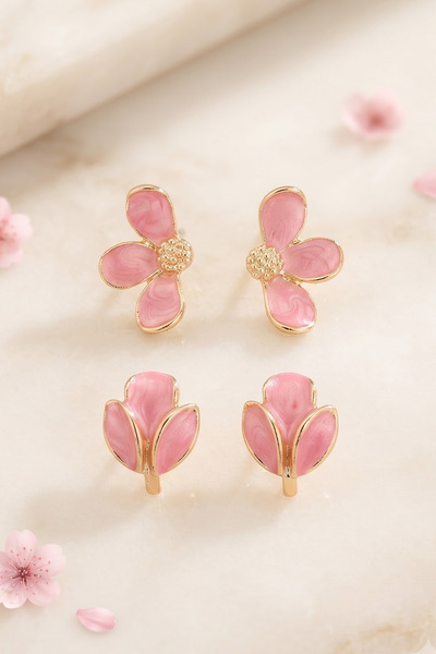 AURRARİ Pink 2-Piece Flower Earring Set