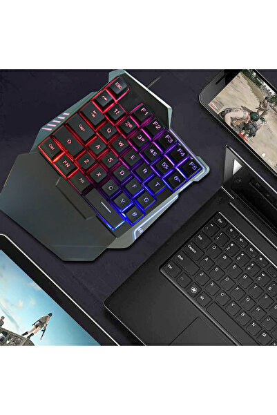 wiks Mini Tek El Oyuncu Klavyesi RGB Arka Aydınlatmalı Mekanik Hisli USB Gaming Klavye Kaymaz Tabanlı