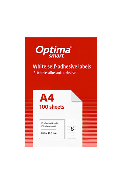 Optima Etichete Albe Autoadezive 18/A4, 63.5 X 46.6 Mm, 100 Coli/Optima Smart...
