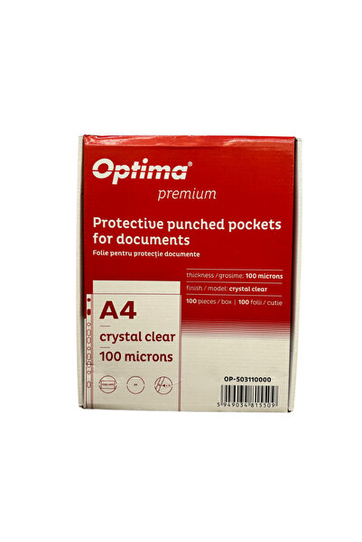 Optima Folie Protectie Pentru Documente A4, 100 Microni, 100 Folii/Cutie, Pre...