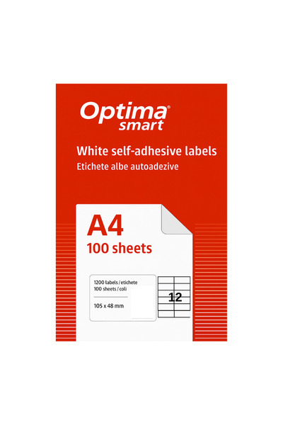 Optima Self-adhesive White Labels 12/A4, 105 X 48 Mm, 100 Sheets/Pack, Smart ...