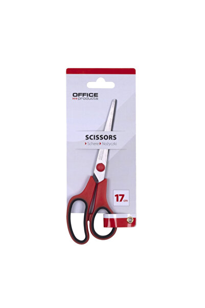 OFFICE products Ergonomické oceľové nožnice, 17 cm, gumená rukoväť, - červeno...
