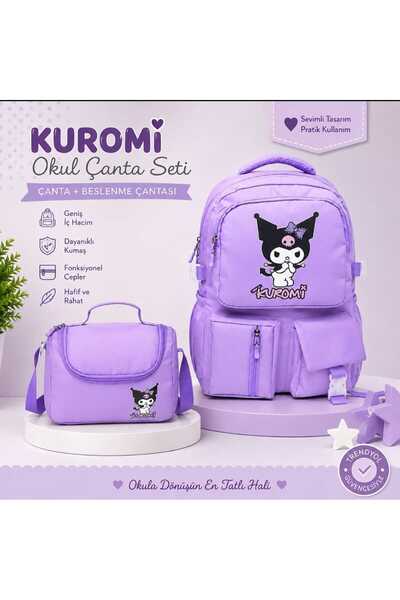 Kız Çocuk Stitch 2'li Okul Çanta Seti - Sırt Çantası- Beslenme Çantası