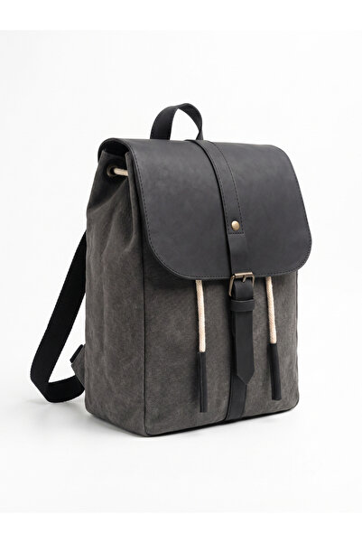MANDOSİ Unisex Vintage Σακίδιο Πλάτης από Καμβά με Δερμάτινο Κάλυμμα και Θήκε...