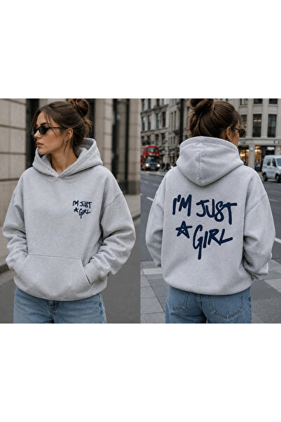 Harmandar Just Girl Baskılı Kapüşonlu Oversize Sweatshirt