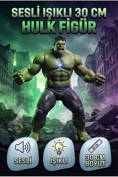 Tıfıl Toys Sesli Işıklı 30 cm Hulk Oyuncak Figür Pilli Dev Kahraman Eğlenceli...