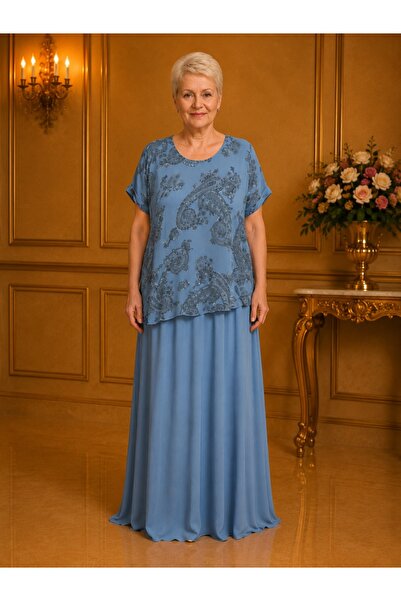 OEM Rochie de vara culoare de bleumarin cu imprimeu gri
