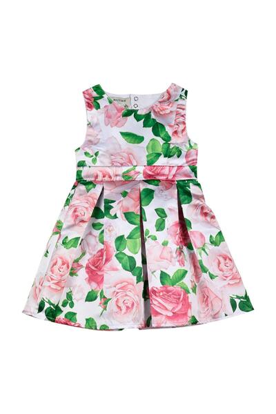 Energiers Φόρεμα υφασμάτινο κορίτσι "Pink roses" λευκό