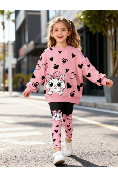 Generic Brand Pink Heart Cat Set – 2-Piece Set