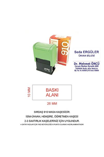Sırdaş 910 İSİM ÜNVAN KAŞESİ - YEŞİL MAKİNA - MAVİ MÜREKKEP