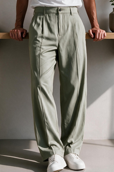 MENOFOURSWEAR Vento Men's Premium Single Pile Detailed Linen Baggy Trousers