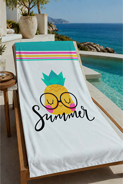 Evmila Beli ananas i letnji natpis 70x150 peškir za plažu - pamučni peškir za...