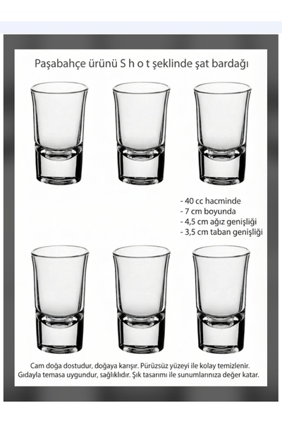Paşabahçe Shot Glass 6 Pieces 40 Cc Volume 7 cm Length 4.5 cm Mouth 3.5 cm Ba...