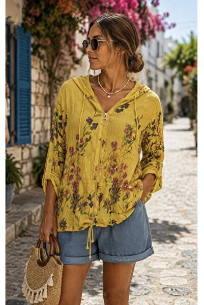 Minası Butik POSİTANO İTHAL ÇİÇEKLİ CEKET SARI
