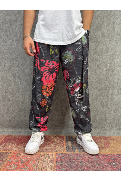 FıttingRoom Elastic Waist Belted Patterned Trousers