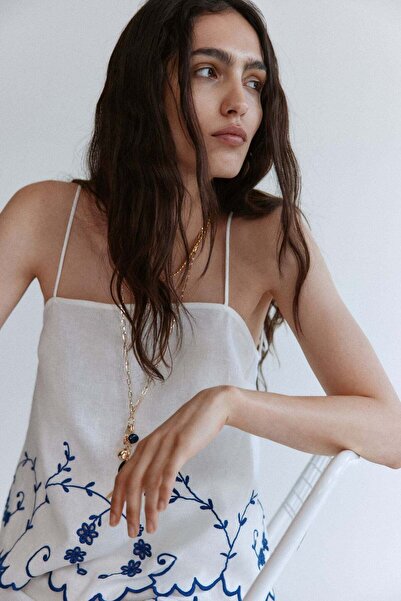 H&M Embroidered linen-blend top