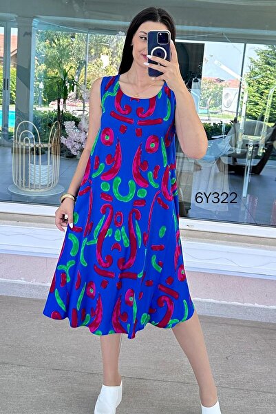 İnce Topuk Zero Sleeve Patterned Viscose Dress 6Y322