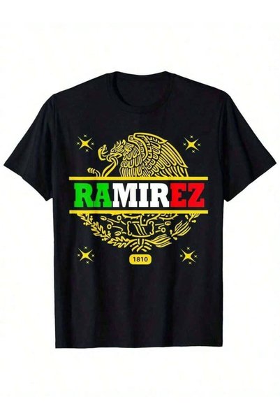 23ERVA Men'S Vintage RAMIREZ MEXICO Graphic-Shirt - Black With Colorful & Des...