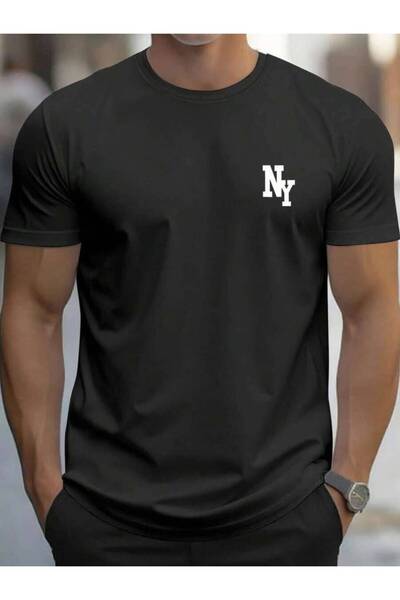 9JY Manfinity Homme Men's Minimalist Printed Round Neck Short Sleeve T-Shirt