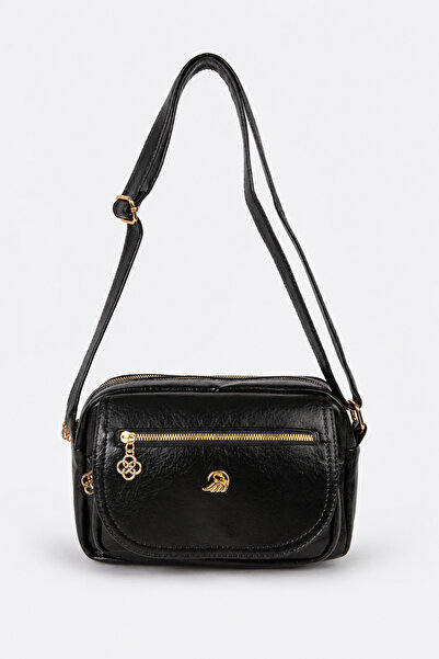 MILANOFOX Women's Black 4-Compartment Soft Leather Covered Gold Color Clover ...