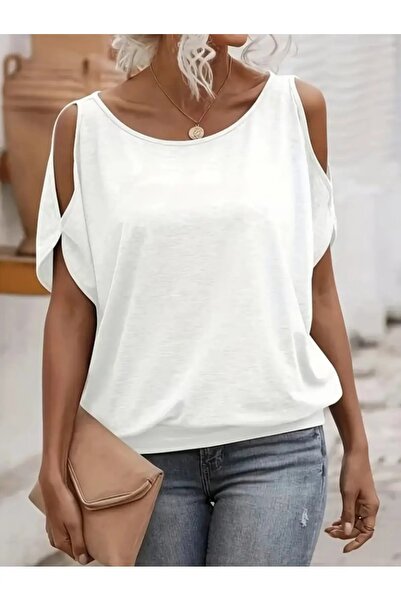 Vibella Women's Viscose Blouse, Off-The-Shoulder, Back Tie Detail, Short Slee...