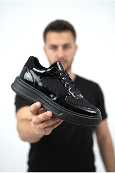 Zerenyus ZRK-X8 Sneaker de bărbați de zi cu zi din piele lacuită neagră cu ta...