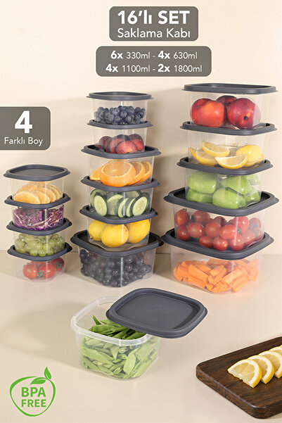 Meleni Home Set of 16 Square Storage Containers - Freezer and Microwave Compa...