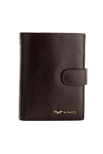 WINGS BRAND WINGS Portofel bărbătesc din piele de vacă, cu fermoar, Negru