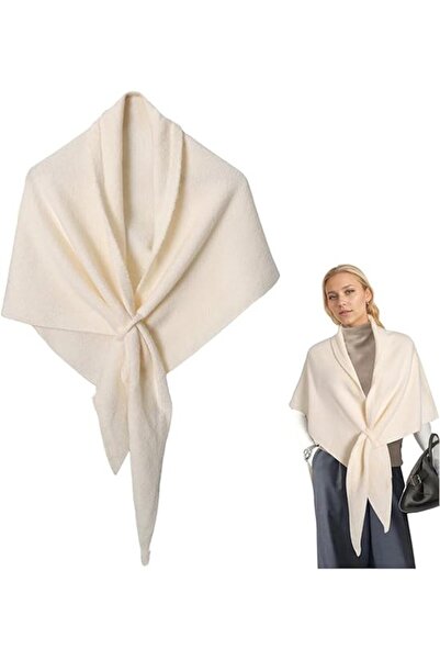 STARSTAR Women's triangle scarf white/brown striped knit warm outerwear.