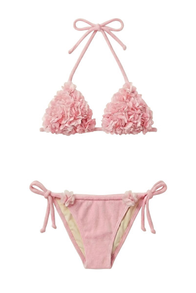 Sandshaped Blossom Çiçek İşlemeli Terry Üçgen Bikini Takımı Pembe