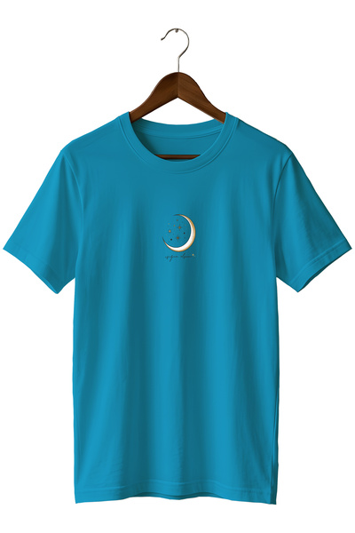 remonz Minimal Crescent and Star Printed Unisex T-Shirt Crew Neck Cotton Casu...