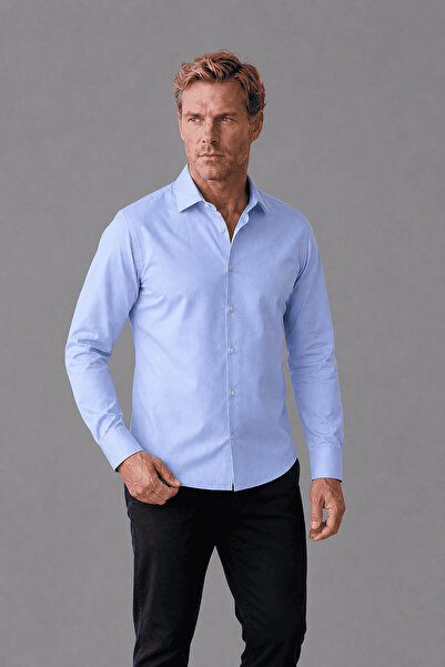 Bisse Blue Regular Fit Pocketless Classic Long Collar Shirt